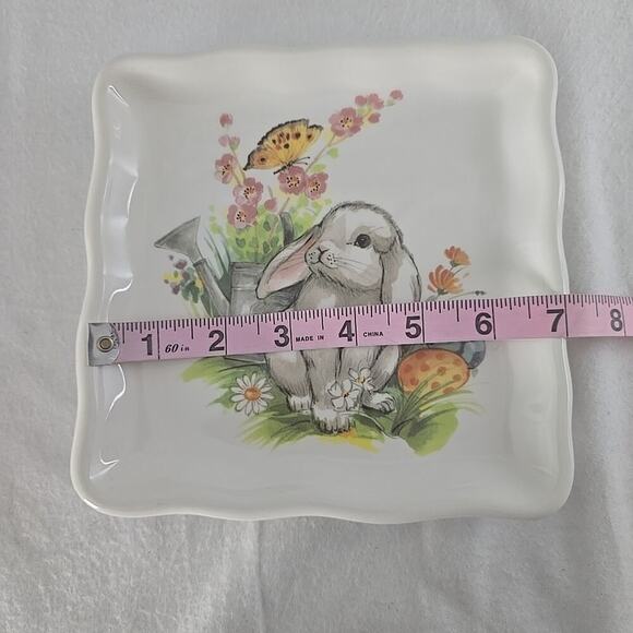 Effetti D'Arte Bunny Rabbit Flowers 7x7" Square Plate Italy Spring Cottage - Picture 7 of 8